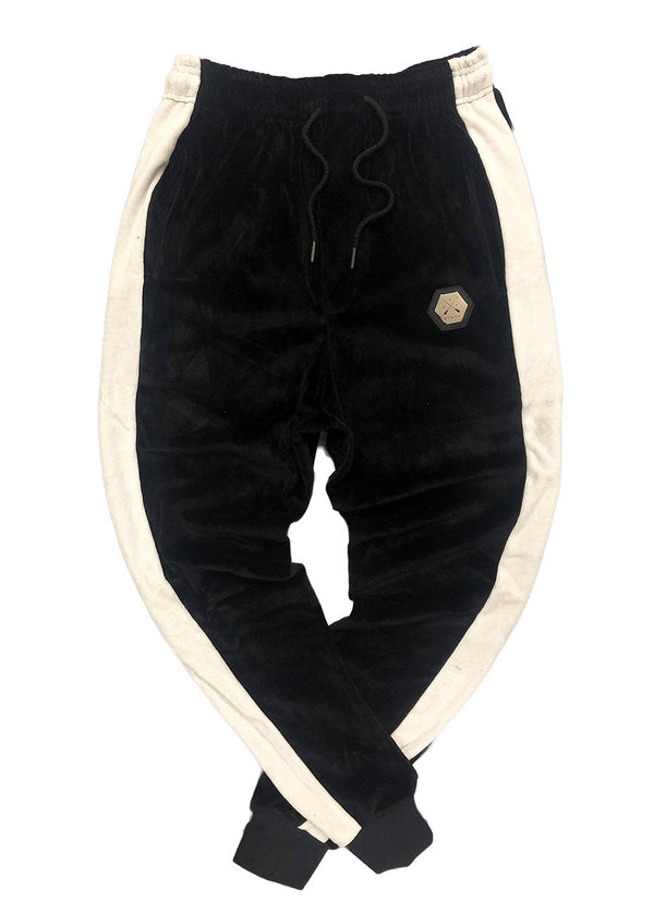 VINYL Φόρμα με λάστιχο βελουτέ μαύρη- Striped velour pants