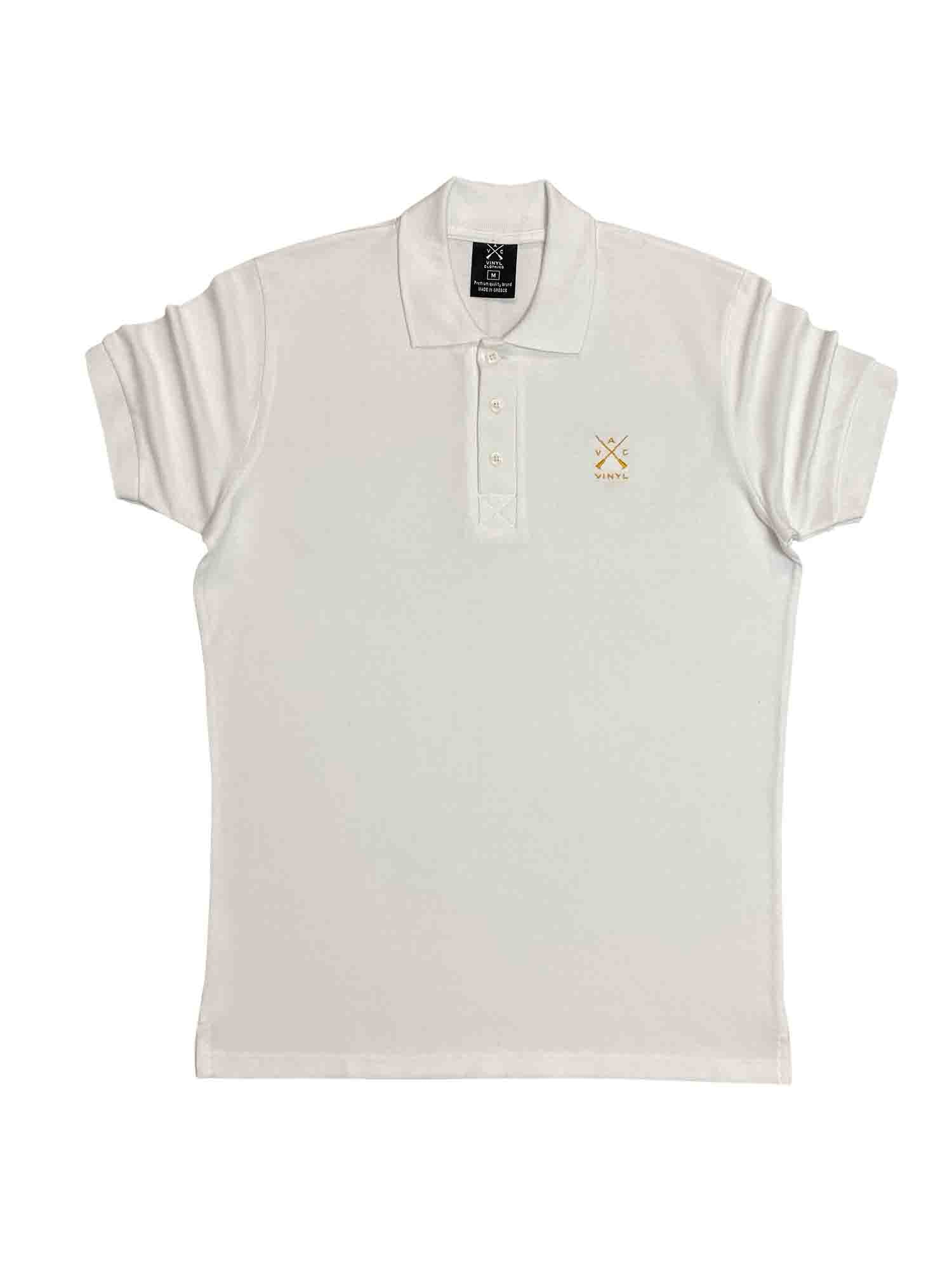 Vinyl polo μπλουζα λευκη cotton regular fit ανδρικη